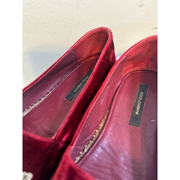 Dolce & Gabbana Shoes Womens 40 Red Velvet Mamma Bella Embellished Espadrille - Picture 8 of 8